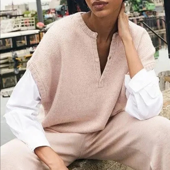 NAADAM Sweaters - Naadam Cashmere Mixed Media Henley Blush NWT​​​​